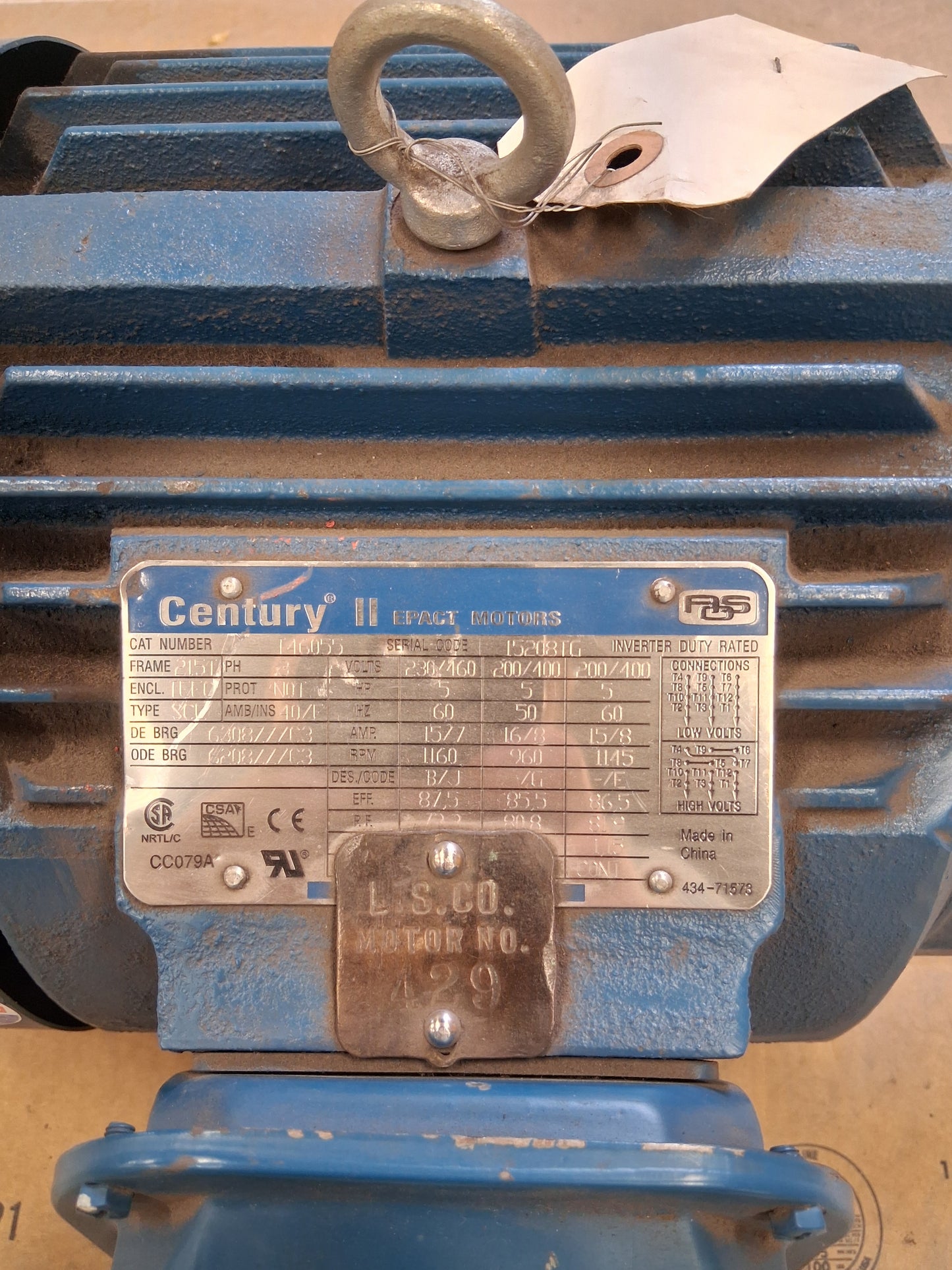 A.O. Smith Century II AC Motor T46055 - 5 HP 1200 RPM