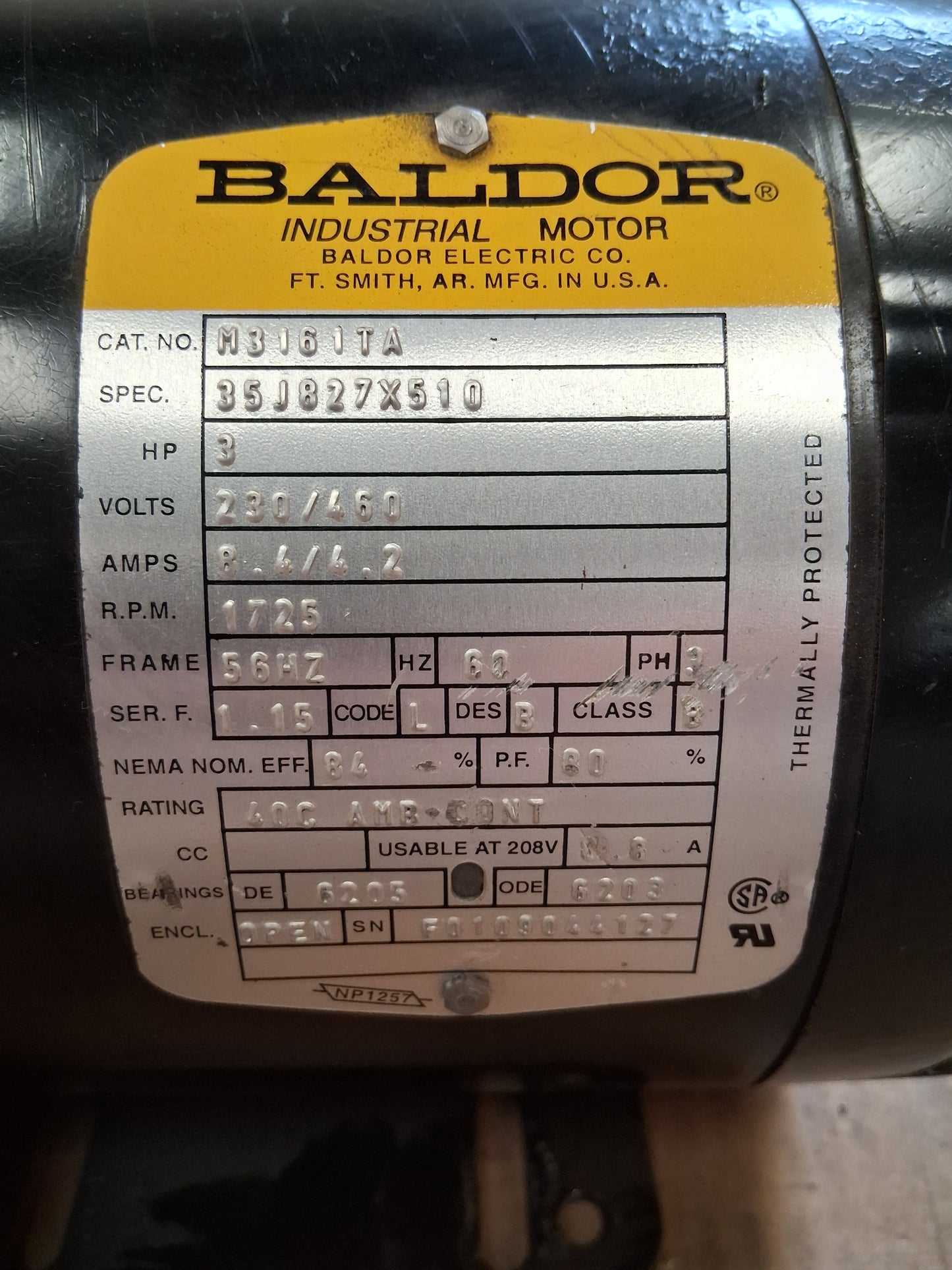 Baldor AC Industrial Motor M3161TA - 3 HP 1800 RPM