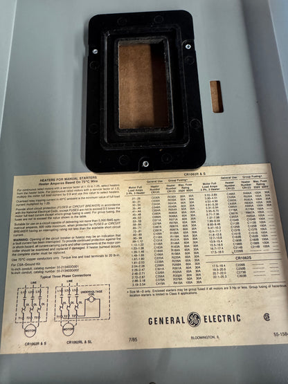 General Electric Manual Motor Starter CR1062R1B 600V AC