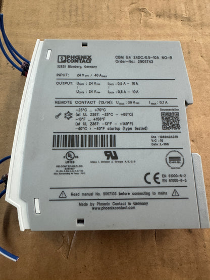 Phoenix Contact CBM E4 24DC/0.5-10A NO-R Electronic Circuit Breaker 24 V DC Untested Surplus