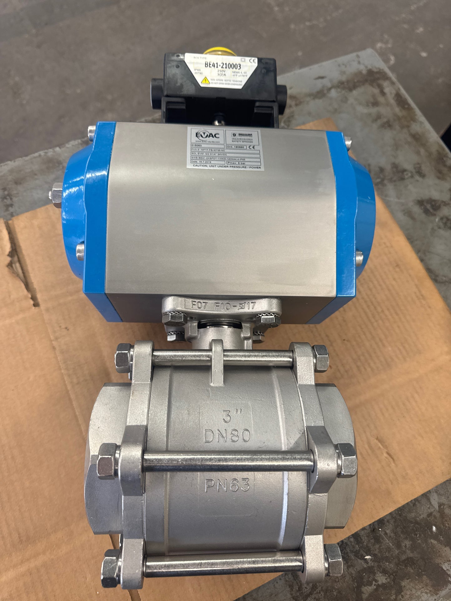 EVAC Pneumatic Actuated Ball Valve PVX-3"-NPTF-FB-MT35-NC 3 In. DN80 NPTF PN63