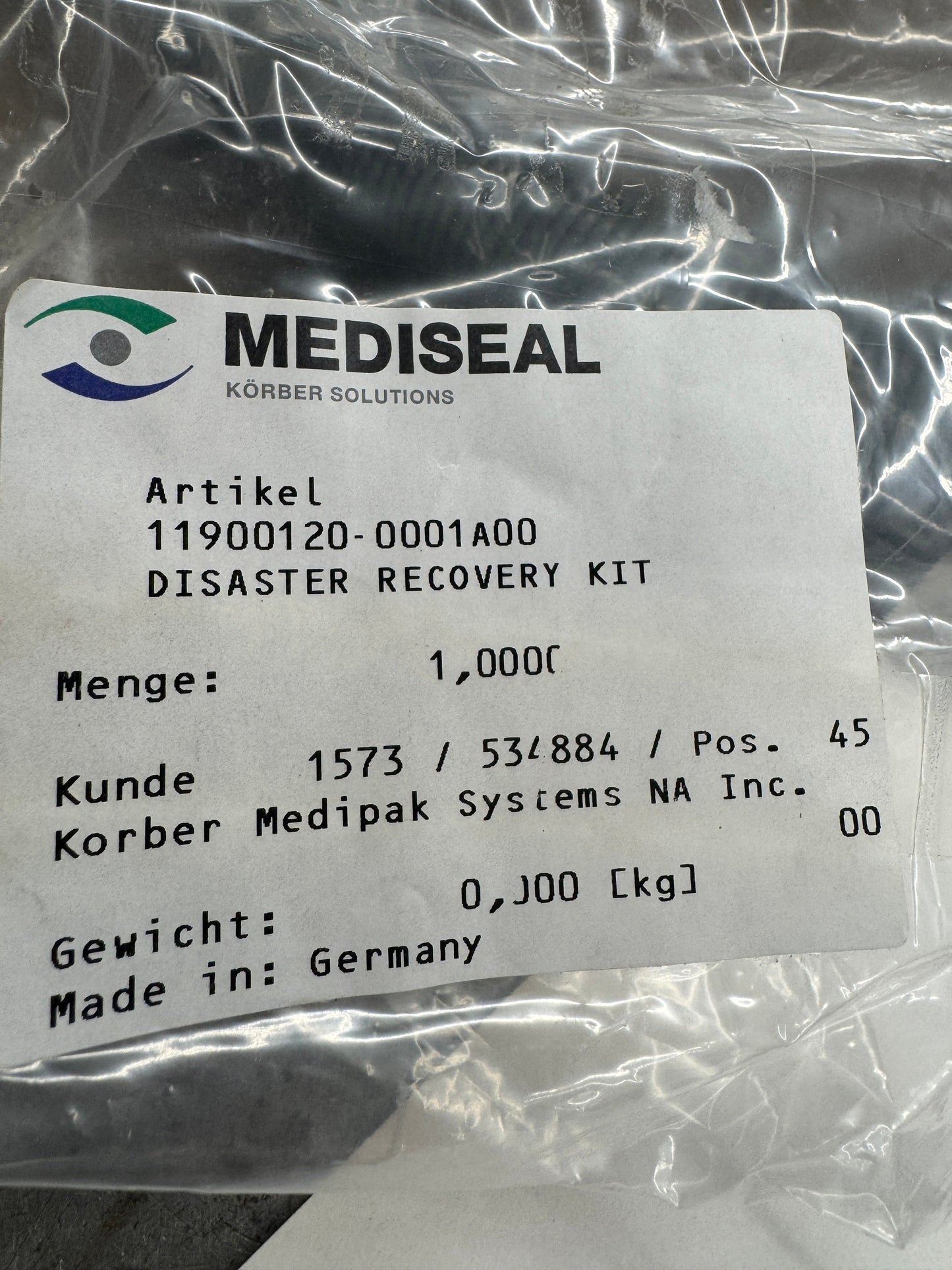 Mediseal Disaster Recovery Kit 11900120-0001A00