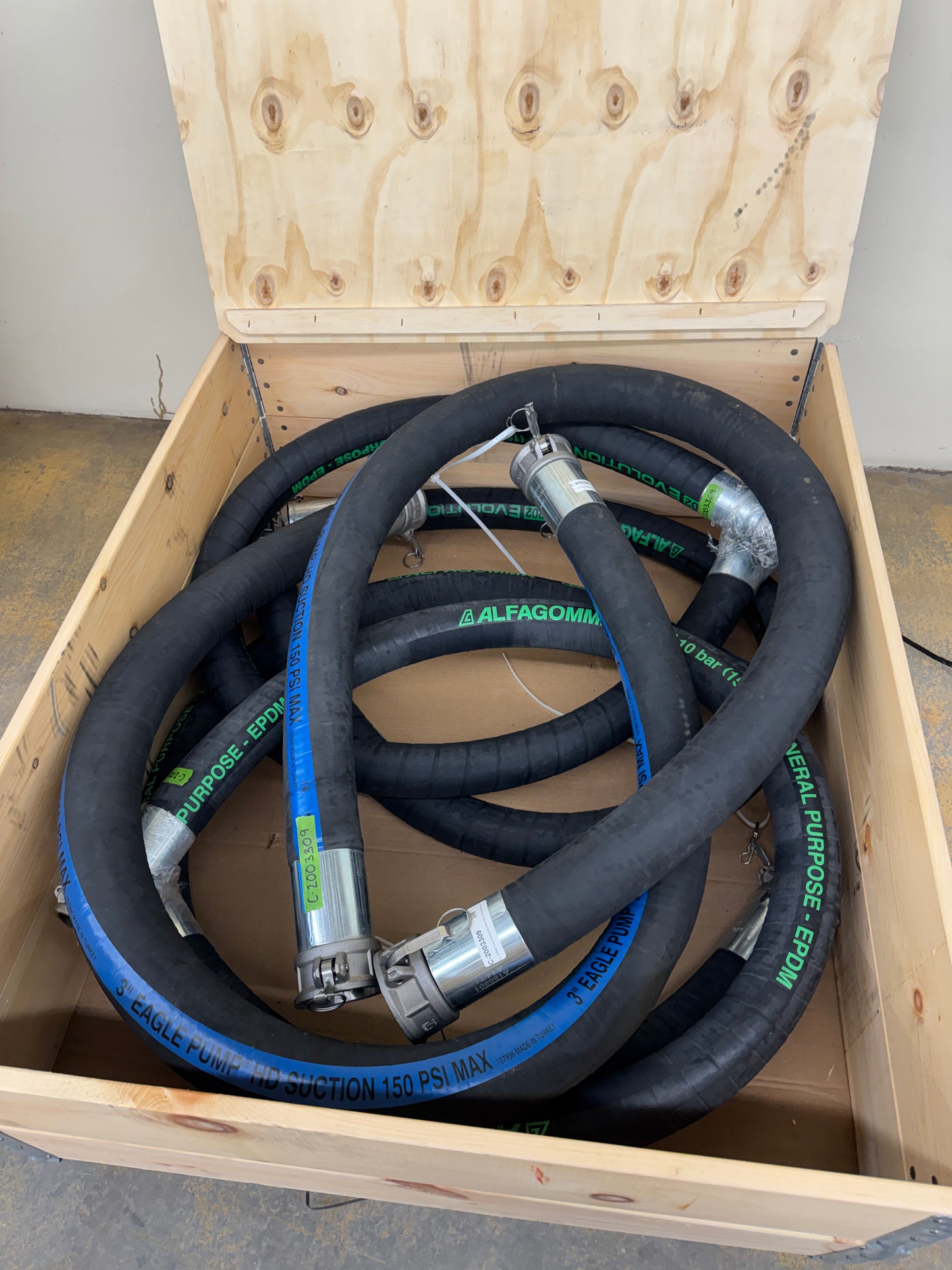Alfagomma EPDM Suction and Discharge Hose Assembly with Stainless Steel Cam and Groove Fittings C-2003309 3 In. ID 150 PSI