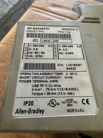 Allen-Bradley AC Drive 160-BA04NPS1 - 2 HP Variable RPM