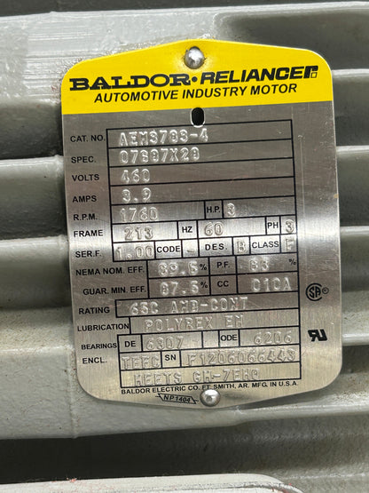 Baldor Reliancer AC Motor AEM3783-4 - 3 HP 1800 RPM