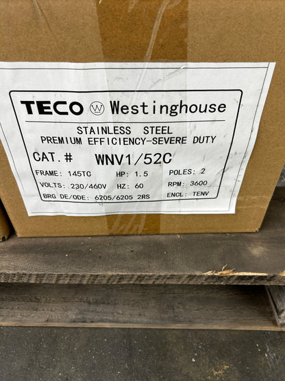 TECO Westinghouse Stainless Steel Severe Duty Motor WNV1/52C - 2 HP 3600 RPM