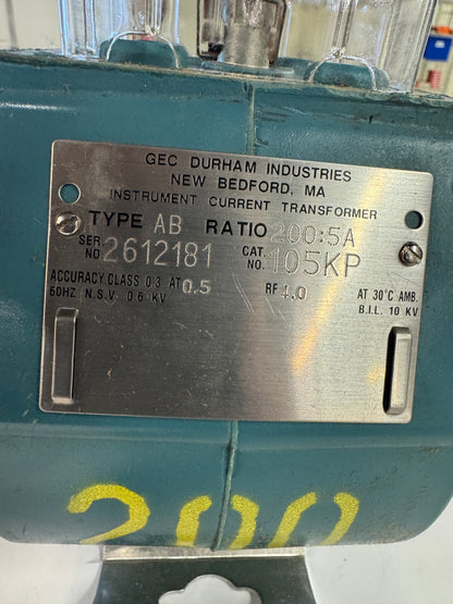 GEC Durham Industries Instrument Current Transformer 105KP