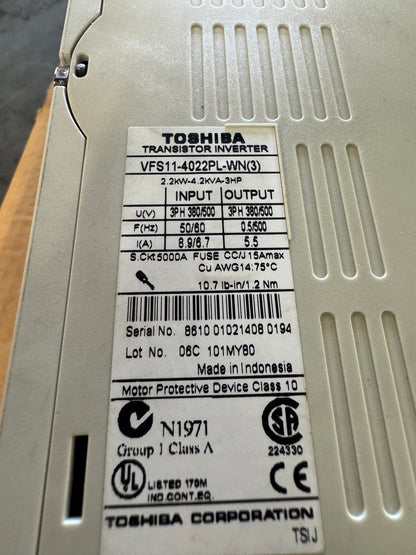 Toshiba VFD VFS11-4022PL-WN - 3 HP Variable RPM