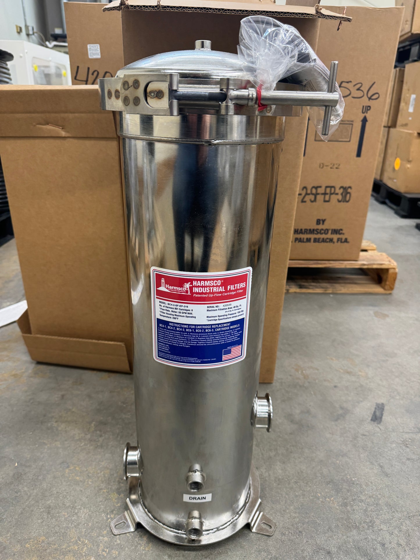 Harmsco Industrial Cartridge Filter Housing BC4-2-SF-EP-316 150 PSI