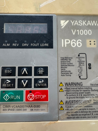 Yaskawa CIMR-VC4A0007HAA-0080 Variable Frequency Drive 400V 3-Phase Untested Surplus 01467