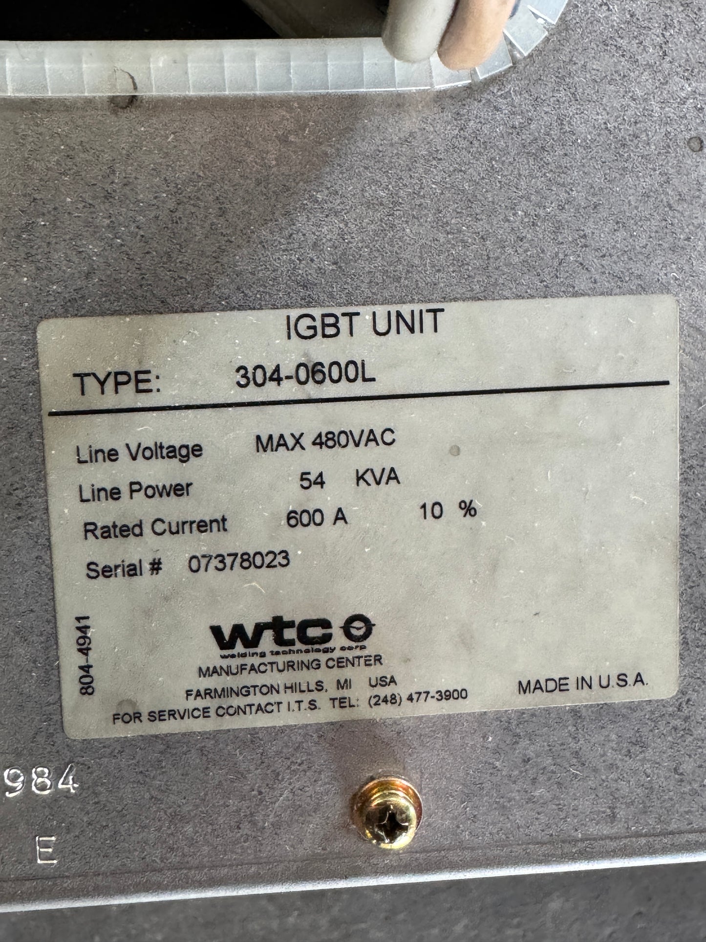 WTC IGBT Unit 304-0600L