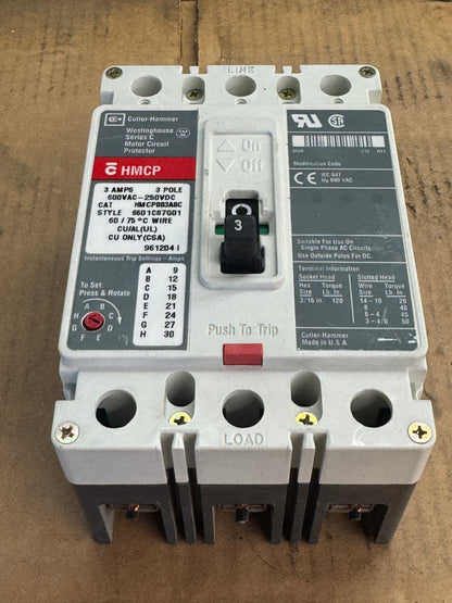 Cutler-Hammer HMCP003A0C Motor Circuit Protector 600 VAC / 250 VDC Untested Surplus 1761
