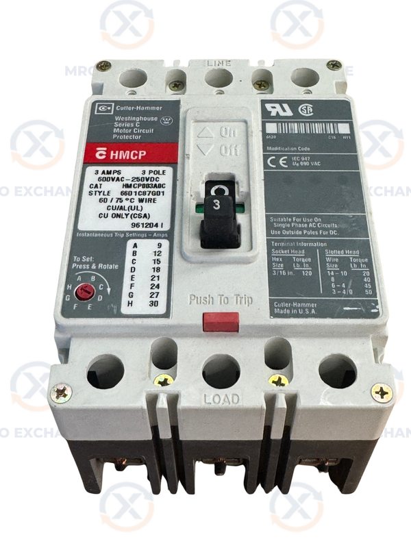 Cutler-Hammer HMCP003A0C Motor Circuit Protector 600V AC / 250V DC