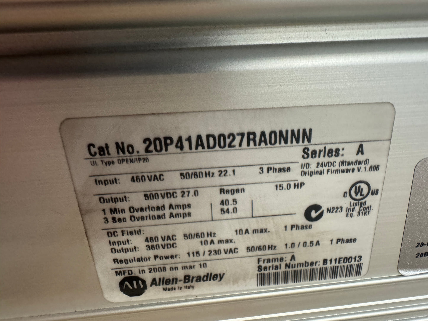 Allen-Bradley 20P41AD027RA0NNN DC Drive