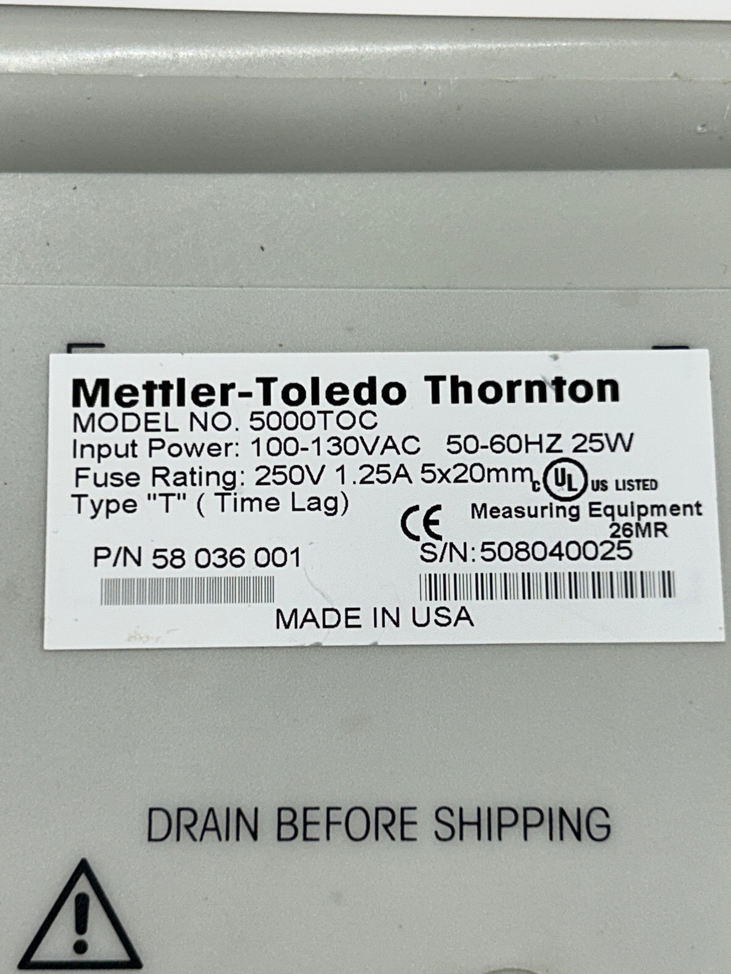 Mettler-Toledo Thornton TOC Analyzer 5000TOC / P/N 58 036 001 m01141