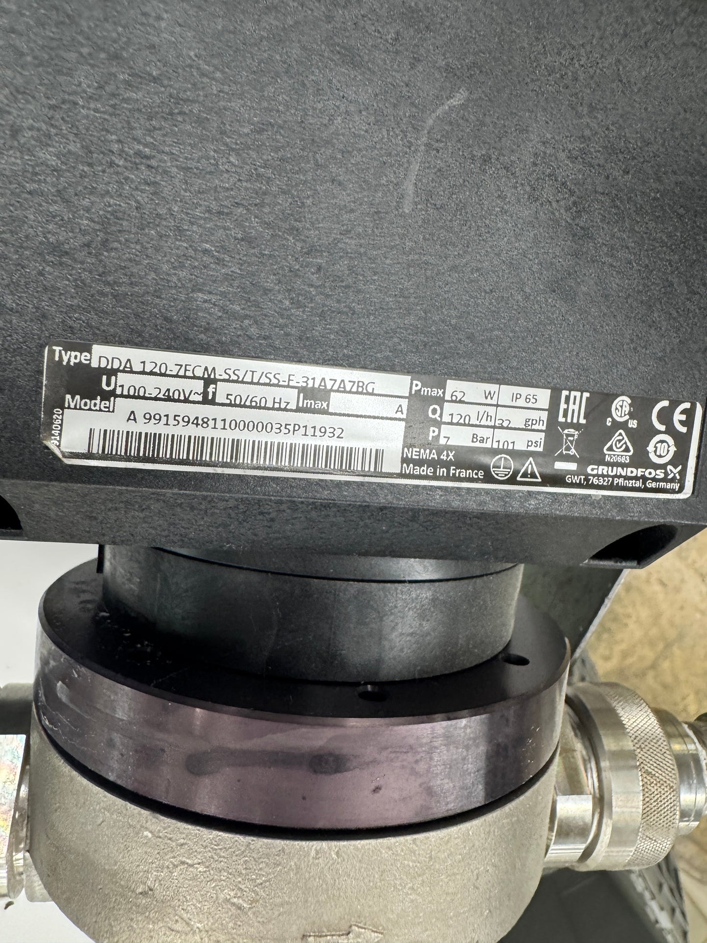 Grundfos Digital Dosing Pump DDA 120-7ECM-SS/T/SS-F-31A7A7BG 101 PSI