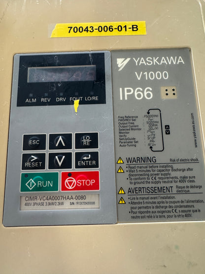 Yaskawa CIMR-VC4A0007HAA-0080 Variable Frequency Drive 400V 3-Phase Untested Surplus