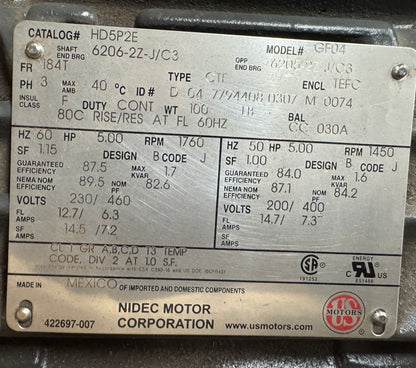 US Motors AC Motor HD5P2E - 5 HP 1800 RPM