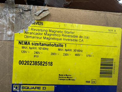 Square D NEMA Size 1 Reversing Magnetic Starter 8736SCG8V02S