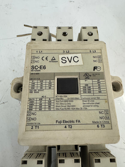 Fuji Electric FA Magnetic Contactor Assembly SE125AA SC-E6 with TK-E6 85-125A 600 VAC Thermal Overload Relay