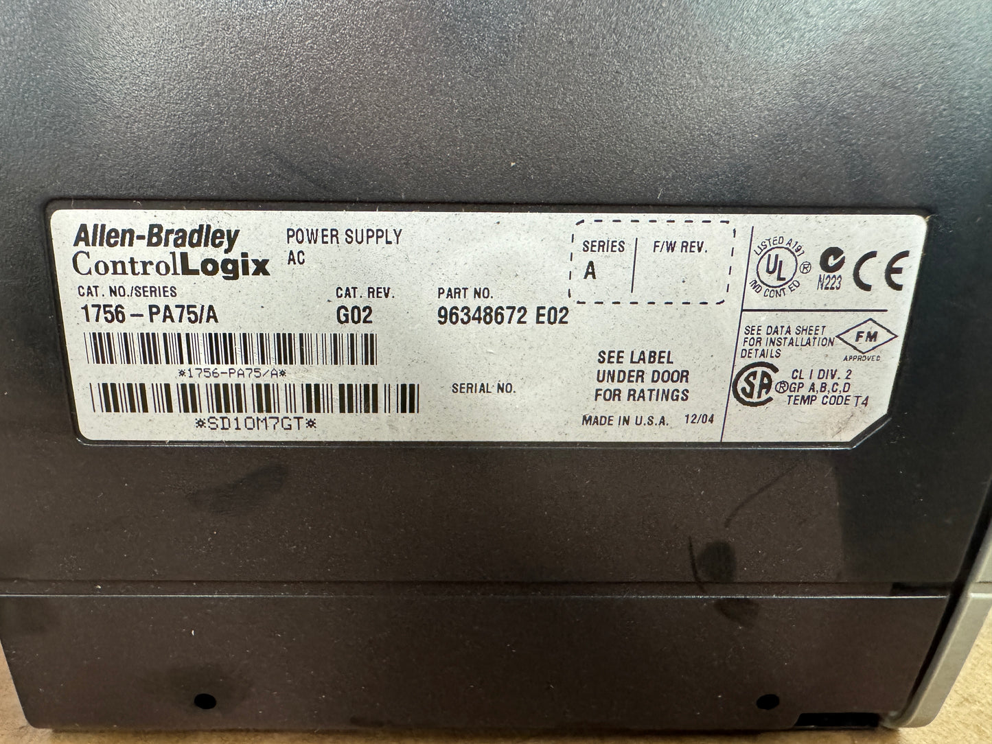 Allen-Bradley ControlLogix AC Power Supply 1756-PA75/A 85 to 265 VAC
