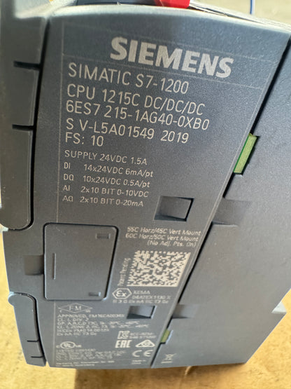 Siemens 6ES7215-1AG40-0XB0 Compact CPU 24 VDC Untested Surplus
