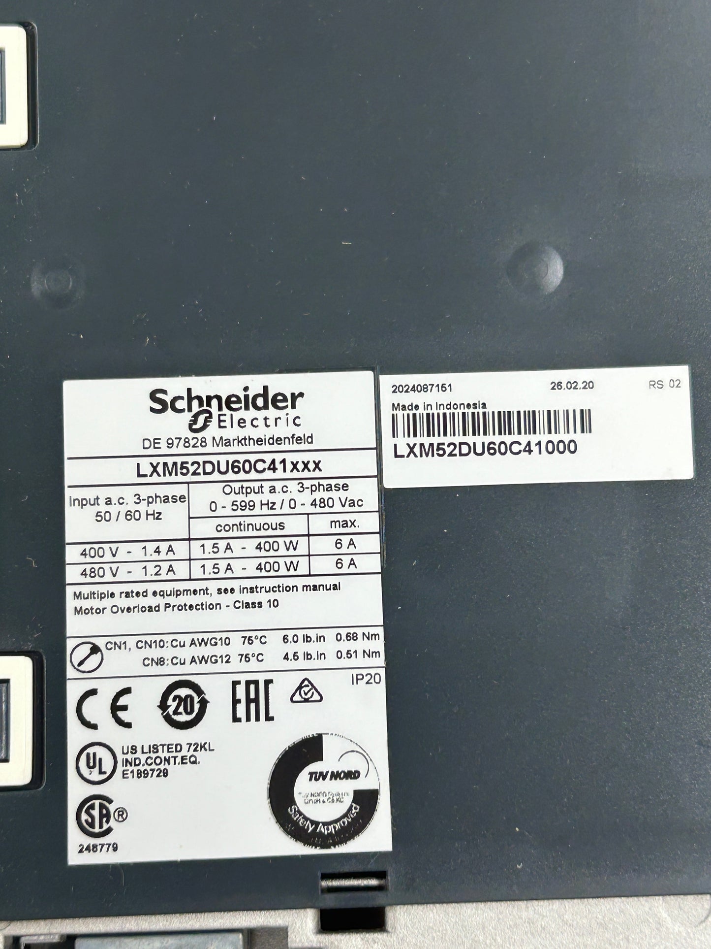 Schneider Electric AC Servo Drive LXM52DU60C41000