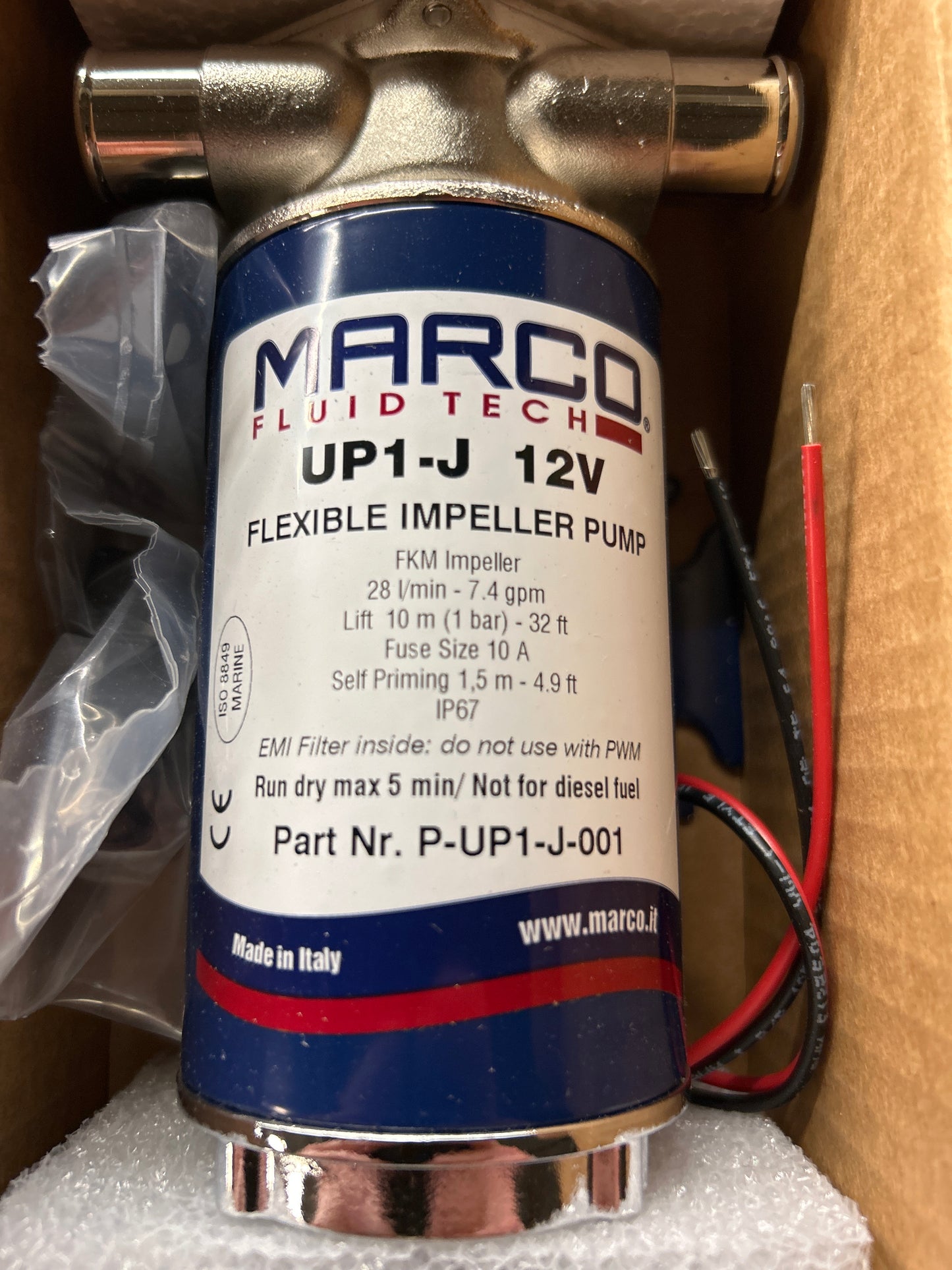 Marco® P-UP1-J-001 12V Water Transfer Pump w/Flexible Rubber Impeller, 7.4 GPM
