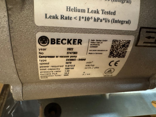 Becker Rotary Vane Vacuum Pump Compressor with Integrated VFD SV300/2-040A0 Pressure Ratio: 1.52