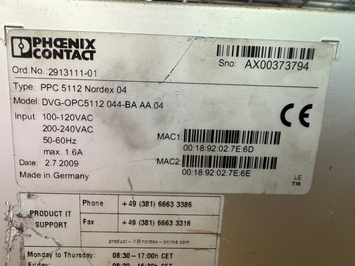 Phoenix Contact 2913111-01 Panel PC 100-240V AC Untested Surplus