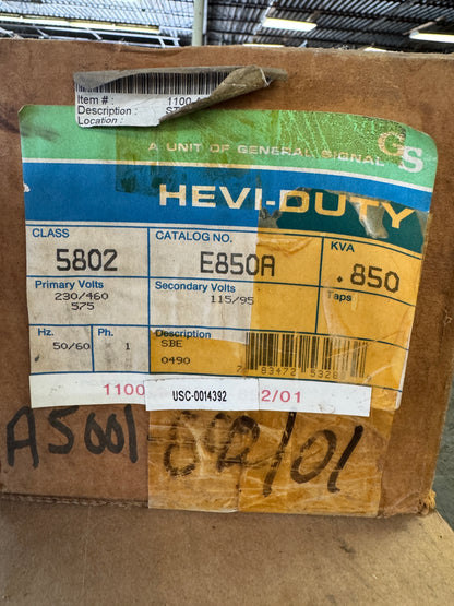 Hevi-Duty E850A Industrial Control Transformer Untested Surplus