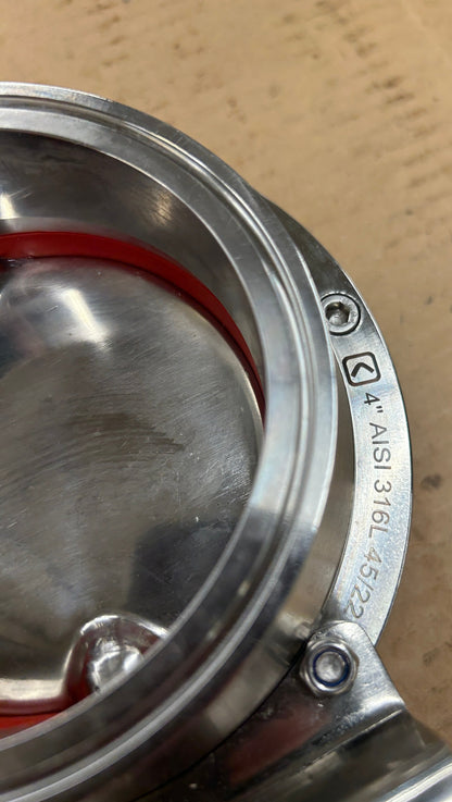 Cipriani Harrison Pneumatic Actuated Sanitary Butterfly Valve 9C440/04/22 4 In. Sanitary Tri-Clamp