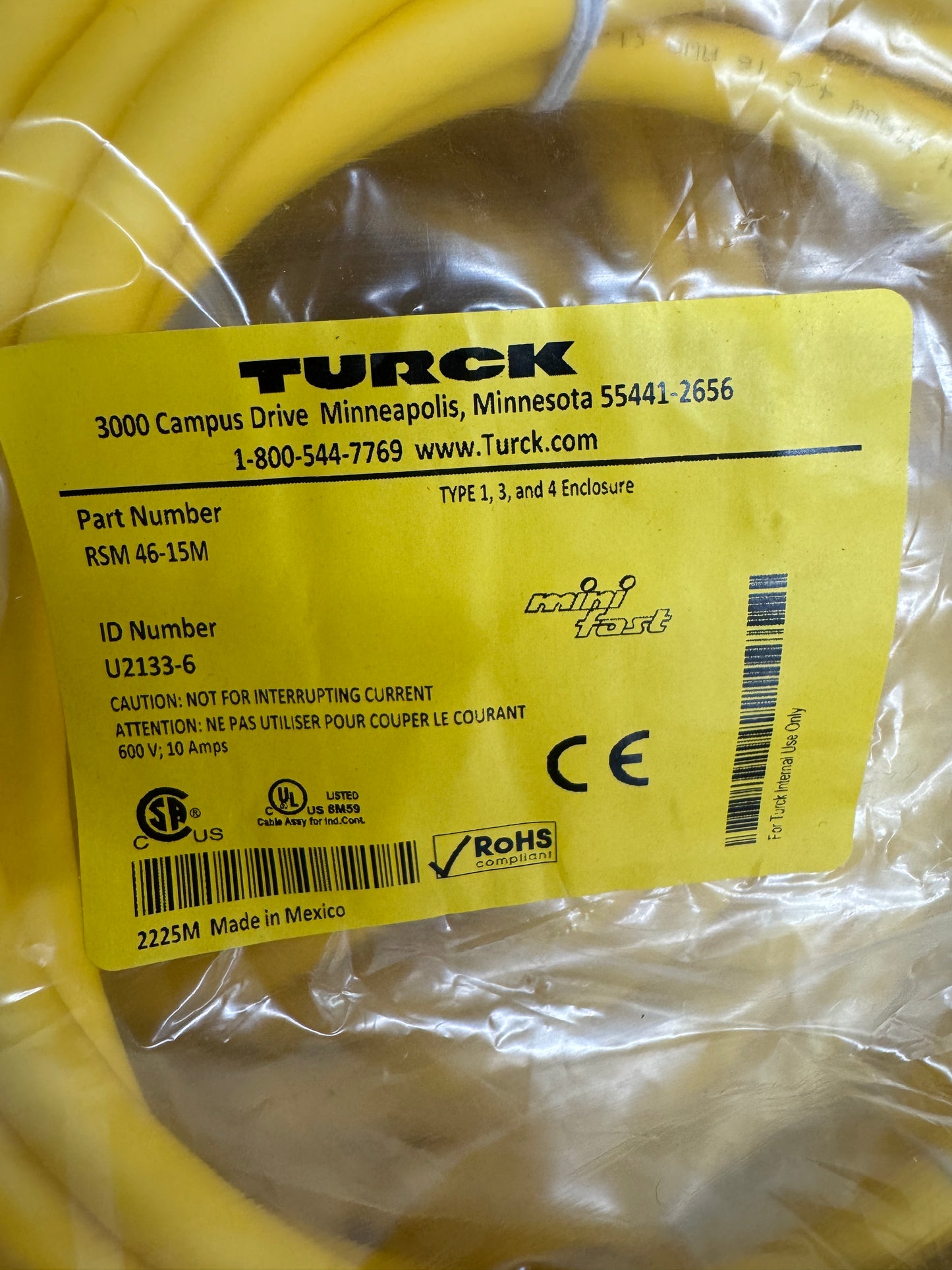 Turck Minifast Cordset RSM 46-15M 600V