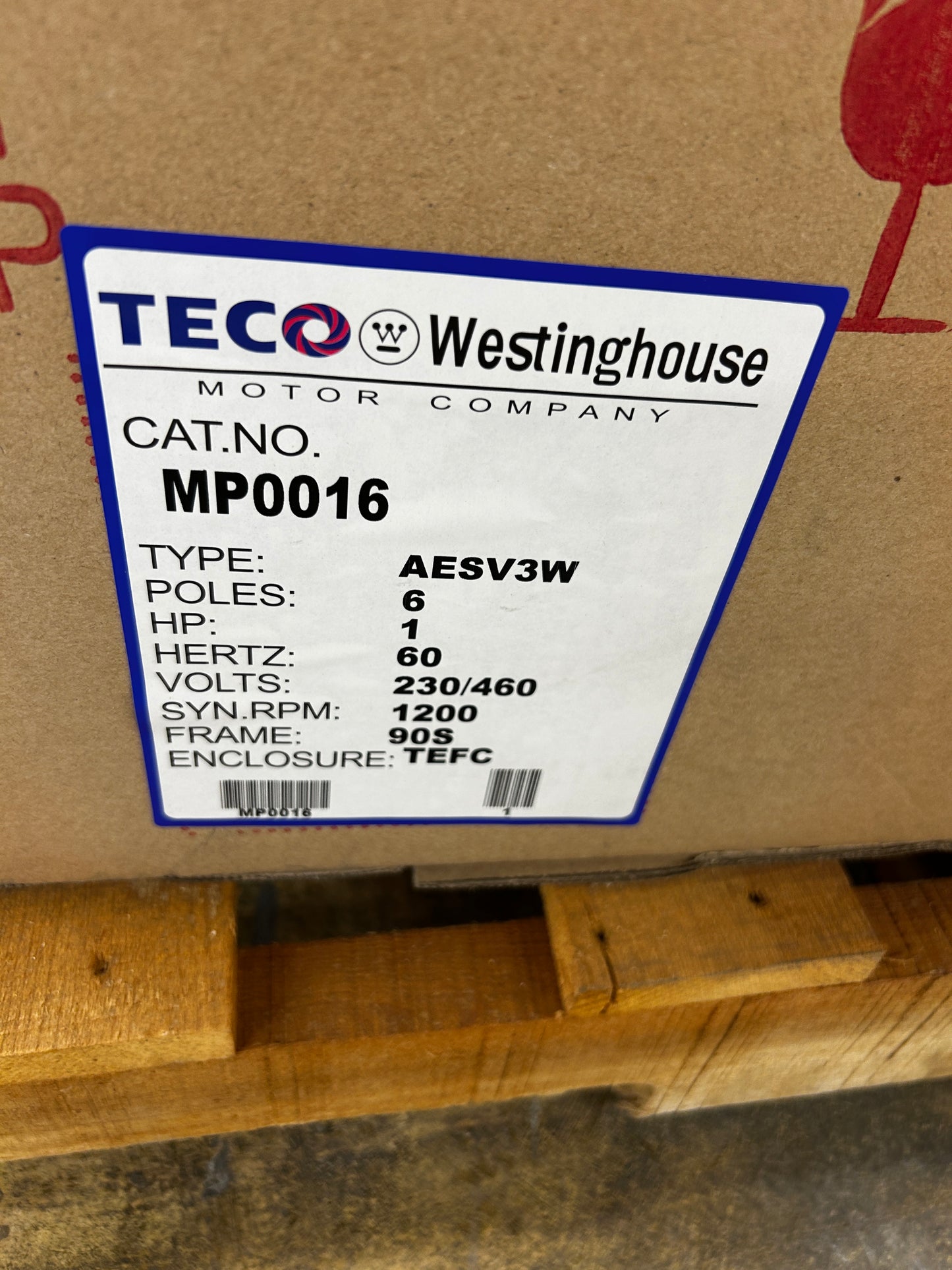 TECO Westinghouse AC Motor MP0016 - 1 HP 1200 RPM