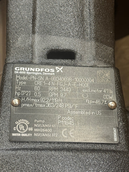 Grundfos CRE1-4 N-FGJ-A-E-HQQE Vertical Multistage Centrifugal Pump with Integrated Variable Speed Drive