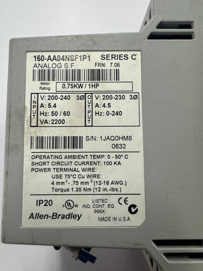 Allen-Bradley Variable Speed Drive 160-AA04NSF1P1 200-240V 3-Phase