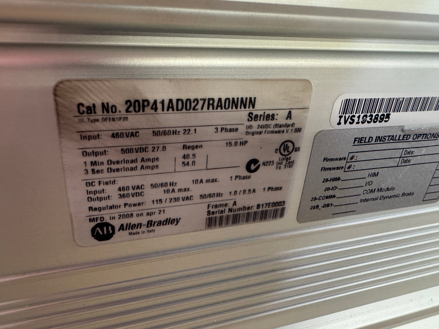 Allen-Bradley 20P41AD027RA0NNN DC Drive 01596