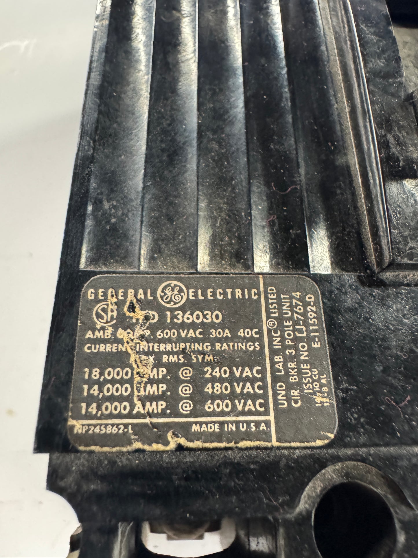 General Electric Circuit Breaker TED136030 600 VAC