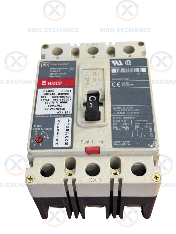Cutler-Hammer HMCP003A0C Motor Circuit Protector 600V AC / 250V DC