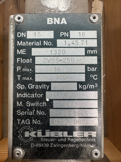 Kübler BNA Magnetic Level Indicator 2 to 250 Volt Untested Surplus