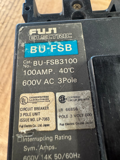 Fuji Electric BU-FSB3100 Molded Case Circuit Breaker 600V AC Untested Surplus