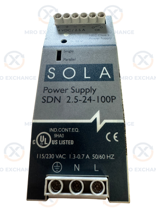 Sola/Hevi-Duty SDN 2.5-24-100P DIN Rail Power Supply Untested Surplus