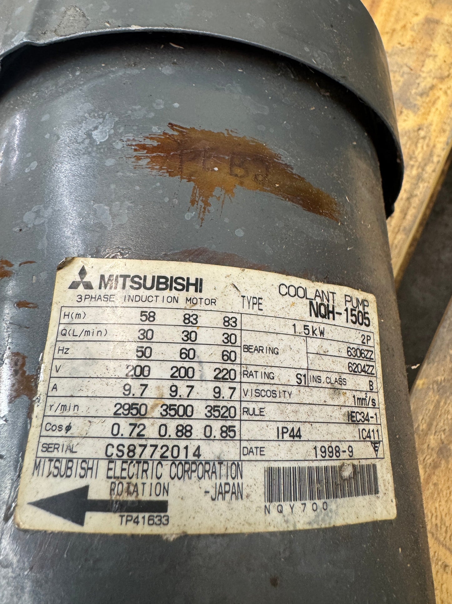 Mitsubishi Electric Coolant Pump NQH-1505 - 2 HP 3600 RPM