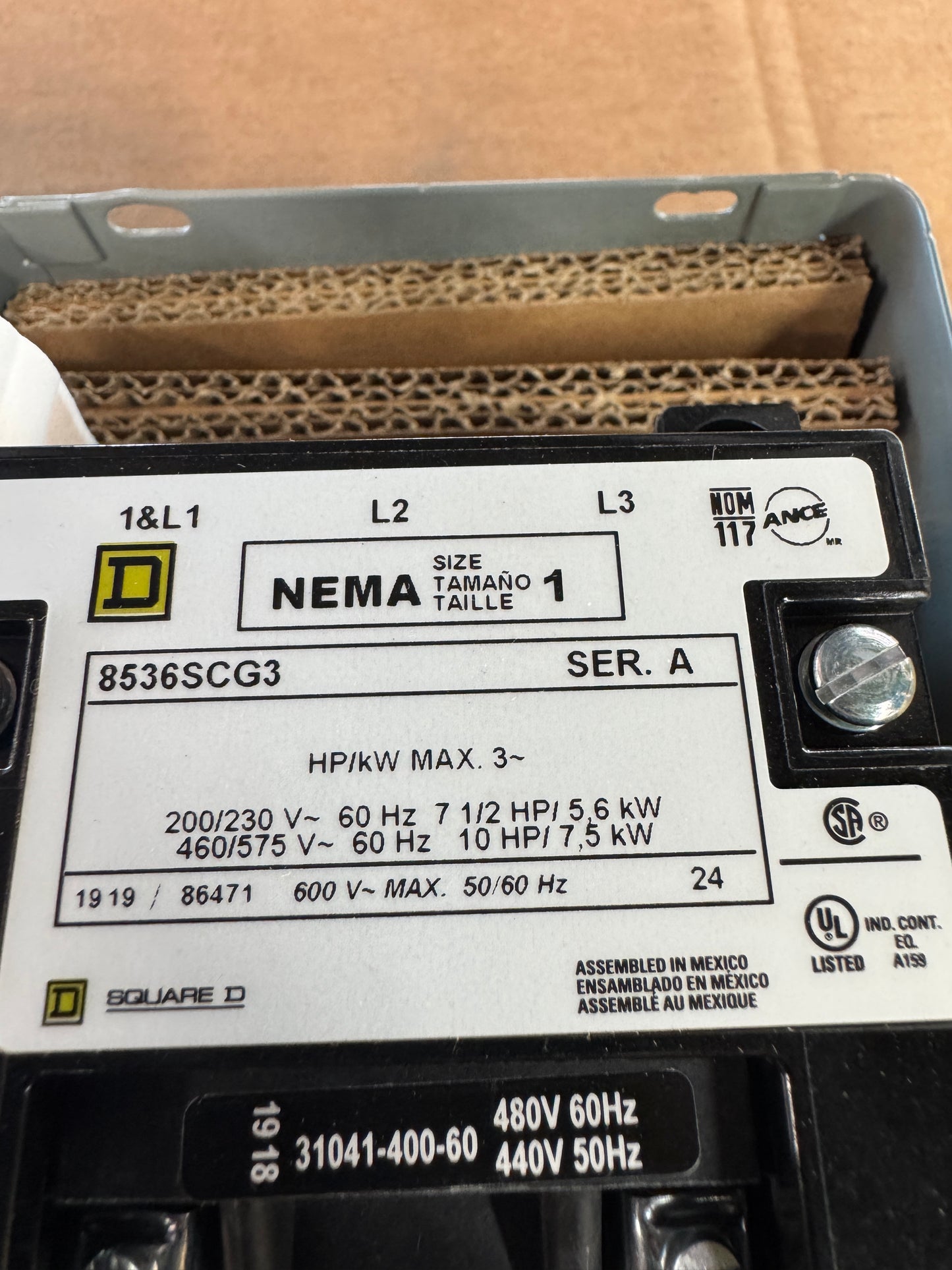 Square D NEMA Size 1 Motor Starter 8536SCG3V06