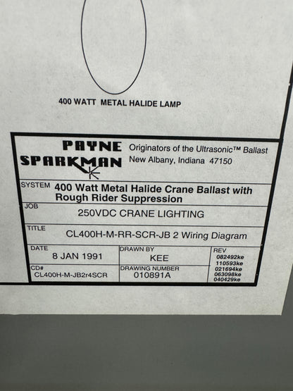 Payne Sparkman Metal Halide Crane Ballast CL400H-M-RR-JB