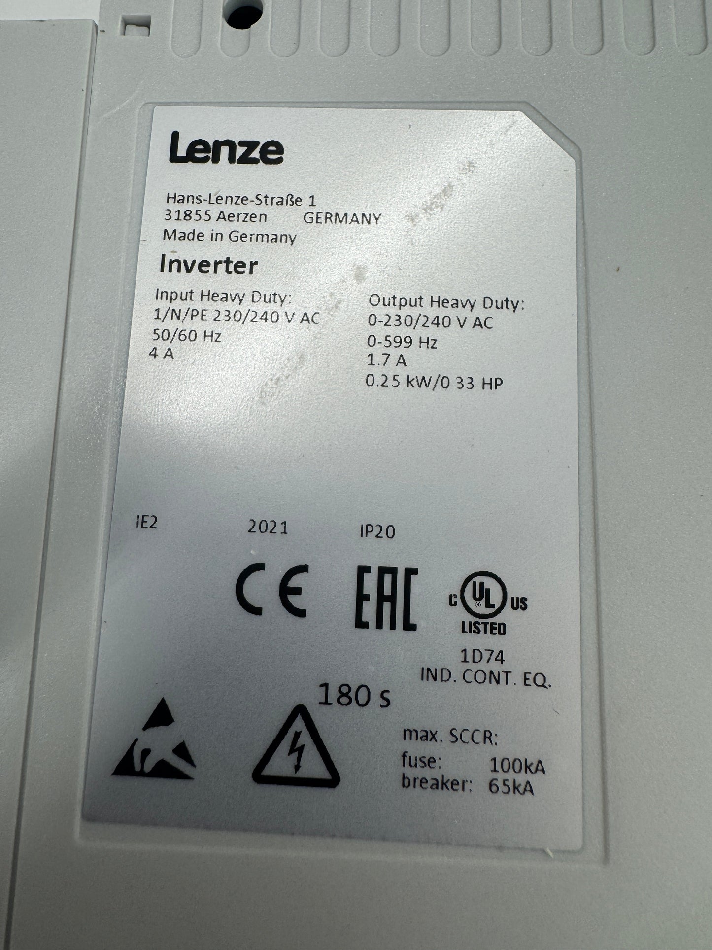 Lenze Frequency Inverter I55AE125B1A010002S 230/240V AC