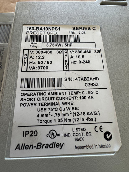 Allen-Bradley 160-BA10NPS1 Variable Frequency Drive 380-460V 3-Phase