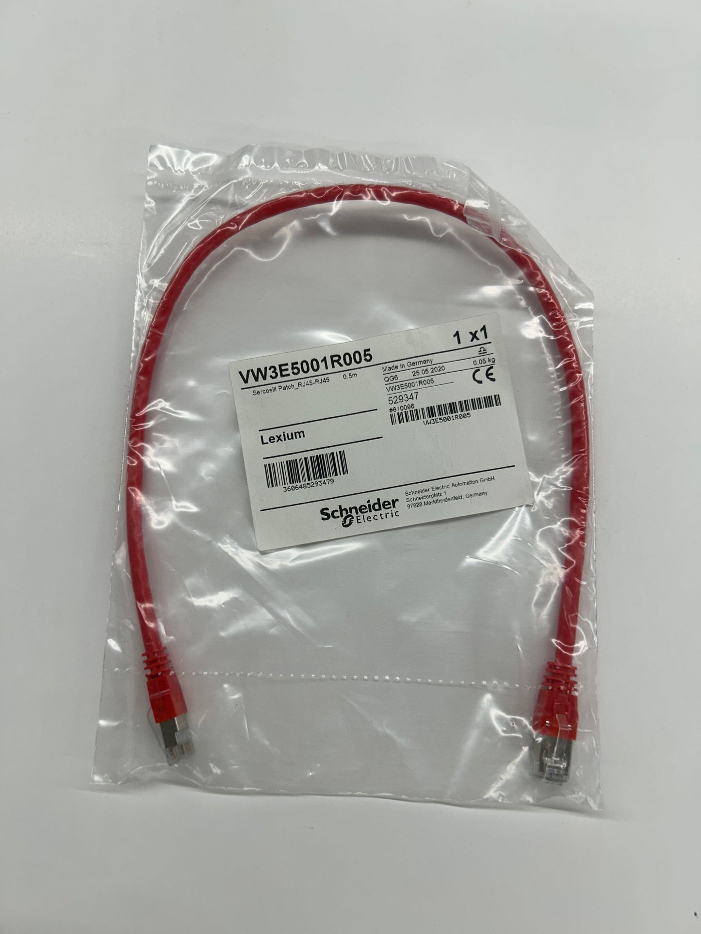 Schneider Electric Sercos III Patch Cables VW3E5001R005 0.5 m, RJ45 to RJ45