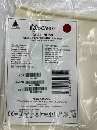 Ansell BioClean Sterile RABS Isolator Glove GGL10NIT59 9.75, 33 In., 10 In. Port Size