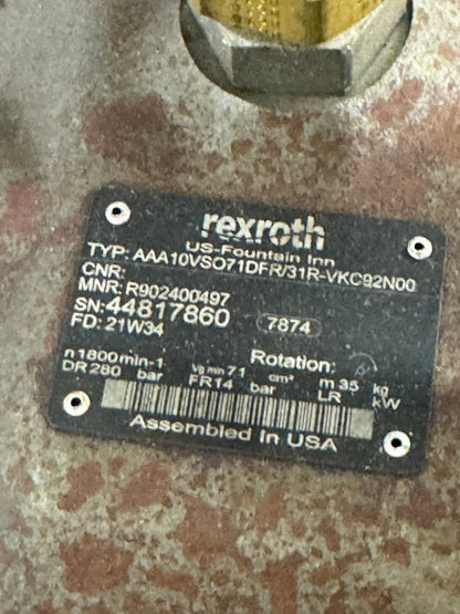 Bosch Rexroth A10VSO71DFR Hydraulic Pump with Baldor CEM4115T-AAA10VSO Drive, 280 bar